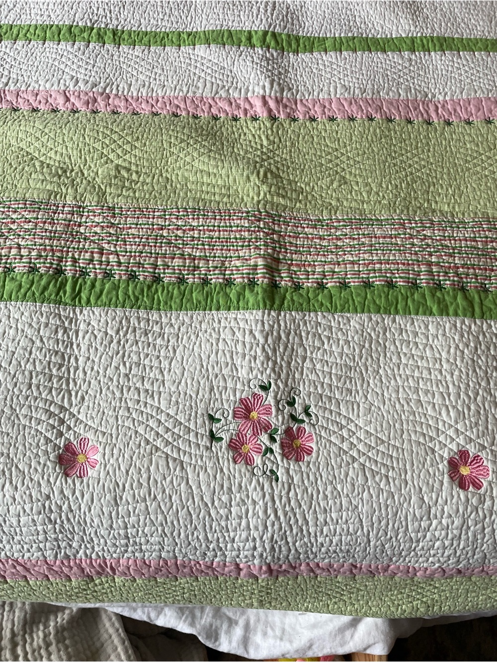 Striped and floral embroidered while queen size